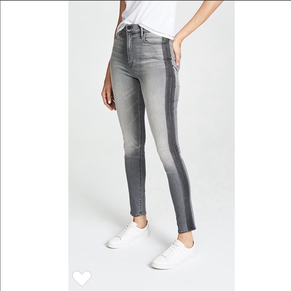 MOTHER Grey Two-Tone Skinny Jeans